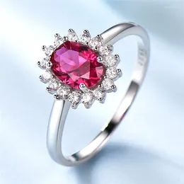 Cluster Rings DLuxury Nano Ruby Ring Silver 925 Cubic Zirconia Gemstone For Women Vintage Flower Emerald Diamon High Quality Accessories