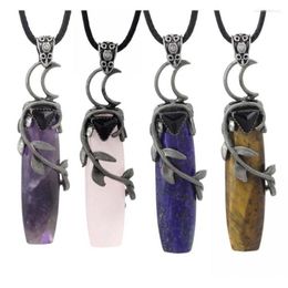 Pendant Necklaces KFT Natural Crystal Quartz Stones Leaves Winding Faceted Rectangle Reiki Chakra Long Stone Pendants Women Men