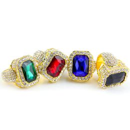 Hip Hop Cubic Zirconia Square Diamond Stone Rings Bling 18K Real Gold Plated Men's Finger Ring