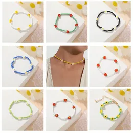 Necklace Earrings Set 2023 South Korean Cute Colourful Daisy Flower Beaded Bracelet Charming Women's Holiday Jewellery Gift