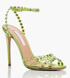 A5Luxury Summer Brand Women Tequila Sandals Shoes Aquazzuras High Heels Lady Pumps Crystal-embellished Dress Bridal Wedding Gladiator Sandalias