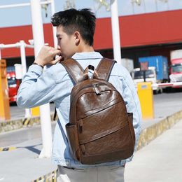 Backpack men's PU leather fashion trend men's backpack 2020 new Korean version academic style simple and versatile backpack 230411