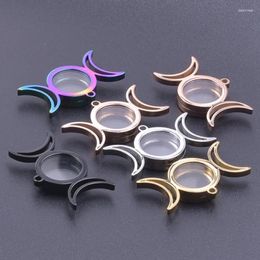 Pendant Necklaces 10Pcs Stainless Steel Witch Triple Crescent Moon Living Picture Locket Twist Glass Memory Medaillon Colgante Jewellery