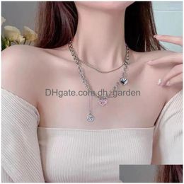 Pendant Necklaces Pendant Necklaces 2023 Vintage Double Layered Heart Necklace Women Fashion Jewellery Love Clavicle Chain Pun Dhgarden Dhvqn