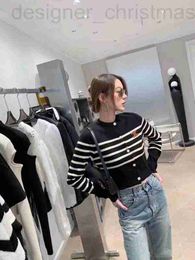 Women's Sweaters designer Luxury CE Autumn and Winter New Leather Label Black White Stripe Wool Knitted Cardigan Short Sweater Coat HA8H