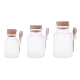 Scrub Bath Salt ABS Bottle Sealed Jar Wooden Spoon Soft Cork Storage Stopper Bottle Frosted Seal Refillable Mask205p