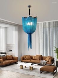 Chandeliers Luxury Modern Lighting Living Room Ceiling With Blue Fringe Bedroom Metal Retro Villa For Hall