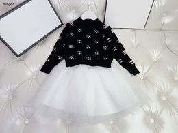 Brand Girls Dress designer kids tracksuits autumn baby partydress Size 110-160 Hot Diamond Sweater and Lace Skirt Nov10