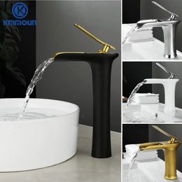 Bathroom Sink Faucets Basin Faucet Brass Mixer Cold Tap White/Chrome/Black/Antique Waterfall 230410