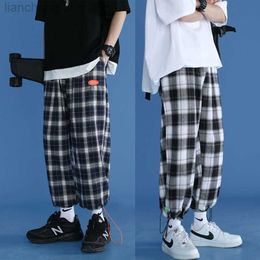 Men's Pants 2023 New Korean Fashion Unisex All-match Trendy Flannel Wide Trousers Loose Streetwear Joggers Harajuku Plaid Pants Eight Pantt W0411