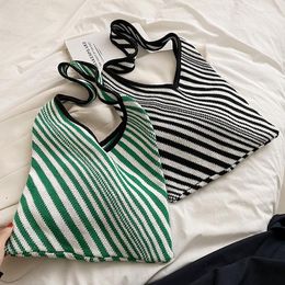 Evening Bags 2023 Knitted Handbag For Women Fashion Striped Woolen Braid Shoulder Bag Female Big Boho Beach Tote Winter Shopper Purse