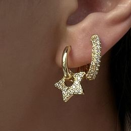 Hoop Earrings Rhinestone Pentagram Star Dangle Stainless Steel Cute Y2k Jewelry In For 2023