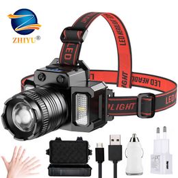 Head lamps T51 Induction Headlamp Rechargeable LED Headlight 2000mah Super Bright Flash Head Light Waterproof Camping Hunting Torch P230411