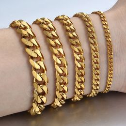 Charm Bracelets Womens Mens Bracelet Stainless Steel Cuban Link Chain Gold Color Silver Fashion Wholesale Jewelry KBB10 230411