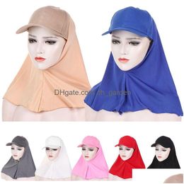 Beanie/Skull Caps Musilm Women Veil Hijab Brim Ball Cap Summer Sports Caps Ready To Wear Instant Fl Neck Er Turban Hat Shawl Dhgarden Dhvej
