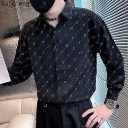 Men's Casual Shirts Autumn Korean Letter Print Shirts Men Long Sleeves Casual Shirt Slim Fit Business Social Dress Shirt Streetwear Camisa Masculina W0410