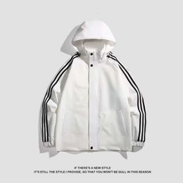 Arc-White casual coat light and loose autumn light and thin sports outdoor windbreaker three bar hooded jacket