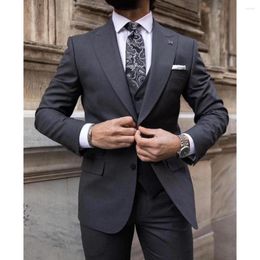 Men's Suits 2023 Style Men Wedding Grey Peaked Lapel Business Casual Formal Terno Masculino Slim Fit 3 Pcs Set Jacket Vest Pants