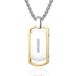 Pendant Necklaces Men's Stainless Steel Dual Colour Combination Square Brand CNC Set With Zircon Trendy Necklace