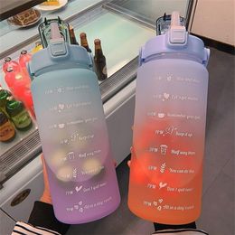 2L Large Capacity Outdoor Sports Water Bottle High Temperature Plastic Water Cup Time Scale Frosted Fitness Student Couple Cup 220220w