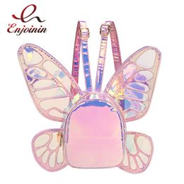 Bolsas escolares Fashion Women S Laser Mini Mochila Butterfly Angel Wings Daypack For Girls Travel Casual Bag Holográfica 230411