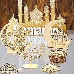 Novelty Items 1set Wooden Eid Mubarak Table Ornaments for Ramadan Kareem Home Decoration Muslim Islamic Wood Pendants Wedding Party Supplies Z0411
