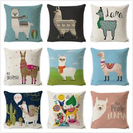 Pillow Alpaca Pillowcase Sofa Decorative Cover Tropical Cute Square Case 45X45cm Cactus Party