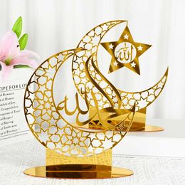 Novelty Items 1pc Eid Mubarak Acrylic Ornament Ramadan Desktop Gold Silver Star Moon Hollow Out Decoration Islamic Muslim Party Decor Supplies Z0411