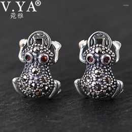 Stud Earrings V.YA 925 Silver Frog For Women Retro Sterling Animal Lucky Chinese Vintage Fine Jewellery
