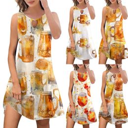 Casual Dresses Women's Summer Dress 2023 Fashion Bohemian Print Cover Up Round Neck Sleeveless Tank Top Womens Outfits For Winter