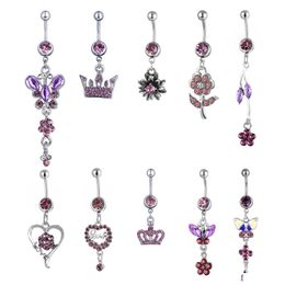 Navel Bell Button Rings Pp10001 Belly Ring Mix 10 Styles Aqua.Colors Pcs Crown Heart Flower Drop Delivery Jewelry Body Dhgarden Otvsx