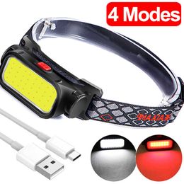 Head lamps Portable Powerful LED Headlamps 4 Modes USB Rechargeable COB Headlight with Red Light Waterproof Night Fishing Head Lamp Torch P230411