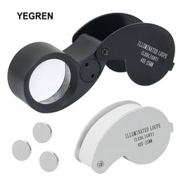 Magnifying Glasses 40X MINI Jewellery Magnifying Glass 2 LED Foldable Magnifier Lens Diameter 25mm Pocket Illuminated Loupe for Jade Appreciation 230410
