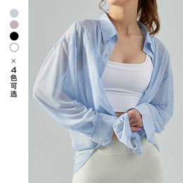 LU-414 Lu Lu Outdoor Sports Shirt Women's Breathable Lightweight Slim Yoga Top Arc Hem Relaxed Fitness Wear Long Sleeve T-shirt