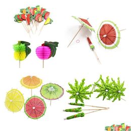 Party Decoration Coconut Tree Watermelon Paper Umbrella Cocktail Parasols Drink Fruit Picks Cake Topper Birthday Diy Home Supplies D Dh76N