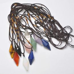Pendant Necklaces Mixed Stone Aventurine/Agate/Tigereye/Opal/Lapis Adjustable Nylon Rope Braid Necklace Jewellery 10PCS F429