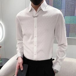 Men's Casual Shirts Luxury Metal Clip Single Breasted Men Shirt Asian Size Long Sleeved Love Stripes Male Wedding Stage Ropa Hombre