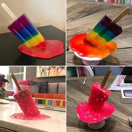 Decorative Objects Figurines Ice Cream Resin Ornaments Artificial Lollipop Melting Popsicle Sculpture Summer Cool Home Decoration 231110