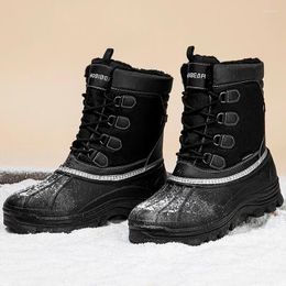 Boots Ankle Men Lace Up High Top Military Buckle Motorcycle Punk Men's Shoes Outdoor Plush Snow