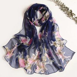 Scarves Silk Women Chiffon Wraps Shawls Thin Hijab Scarf For Ladies Floral Print Bandana Head Scarfs Sunscreen Long Neck