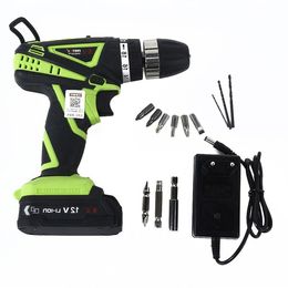 Freeshipping 12V Electric Screwdriver Drill Set 25Nm Rated 100 rpm Woodworking Hammer Electric Drill Bit Tool Set Hblkd