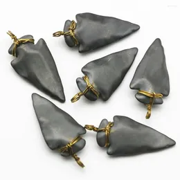 Pendant Necklaces Natural Good Quality Black Gallstone Hematite Arrow Shaped Hand Woven Necklace Fashion Jewellery Accessorie Wholesale 8Pcs