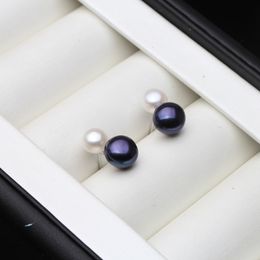 Stud Real 925 Sterling Silver Earrings With Pearls Women Fashion Cute Small White Black Freswater Natural Pearl Earring Girl Gift 230410