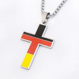 Pendant Necklaces Stainless Steel Germany Colourful Cross Flag Necklace Men Women German Jesus Religion Christian Jewellery 60cmm Length 231110