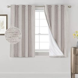 Curtain Textured Linen Blackout Curtains For Bedroom/Living Room Burlap Fabric With White Thermal Insulated Liner