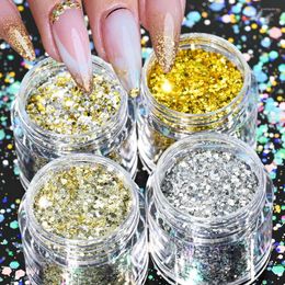 Nail Glitter 4pcs/set Gold/Silver Holographic Sequins Net-10g/jar Mixed Hexagon Sparkly Flakes 2023 's Laser Manicure Decor
