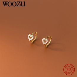 Hoop Huggie WOOZU 925 Sterling Silver INS Minimalism Sweet Love Heart CZ Zircon Hoop Earrings For Women Girl Small Ear Buckle Jewellery Gift 230411