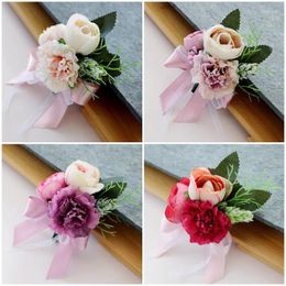 Decorative Flowers Vintage Artificial Flower Corsage Hand Wedding Decor Business Celebration Party Decoration Fake Floral Plant