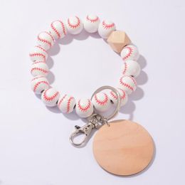 Charm Bracelets Wood Beads Keychain For Keys Basketball Football Print Charms Wooden Wristlet Bracelet Keyring Women Men Wholesale