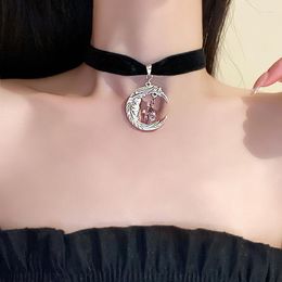 Pingente de lua crescente de cor prata vintage com colar de comprimento de cristal roxo para mulheres do dia dos namorados